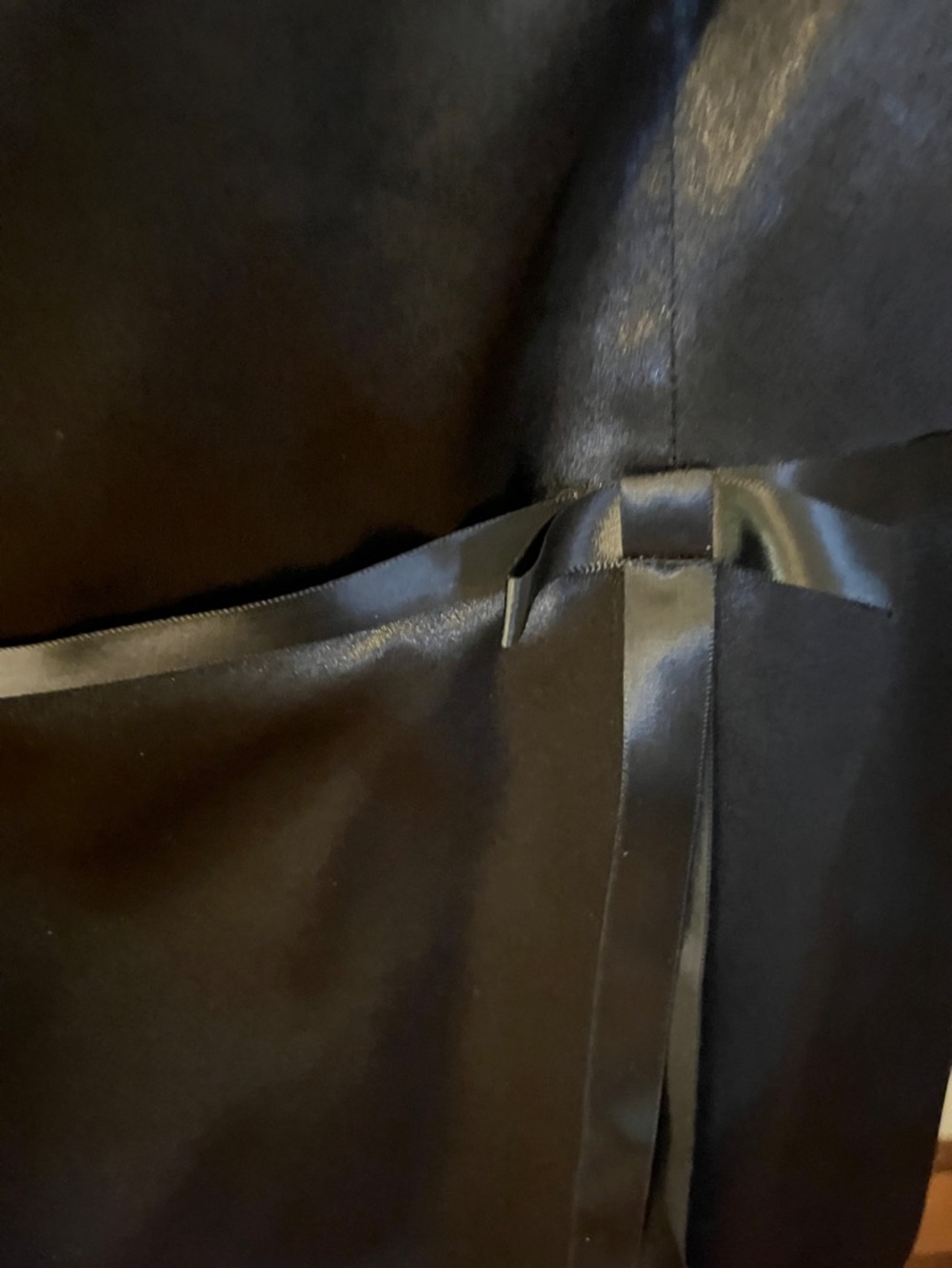 ABS Allen Schwartz Black Satin Midi Dress with Ribbon Waist - Picture 4 of 6